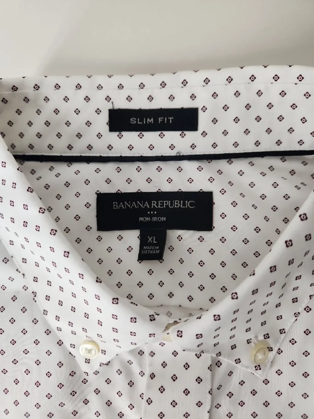 Banana Republic Slim Fit Non-Iron long sleeves shirt white floral geo men's XL
